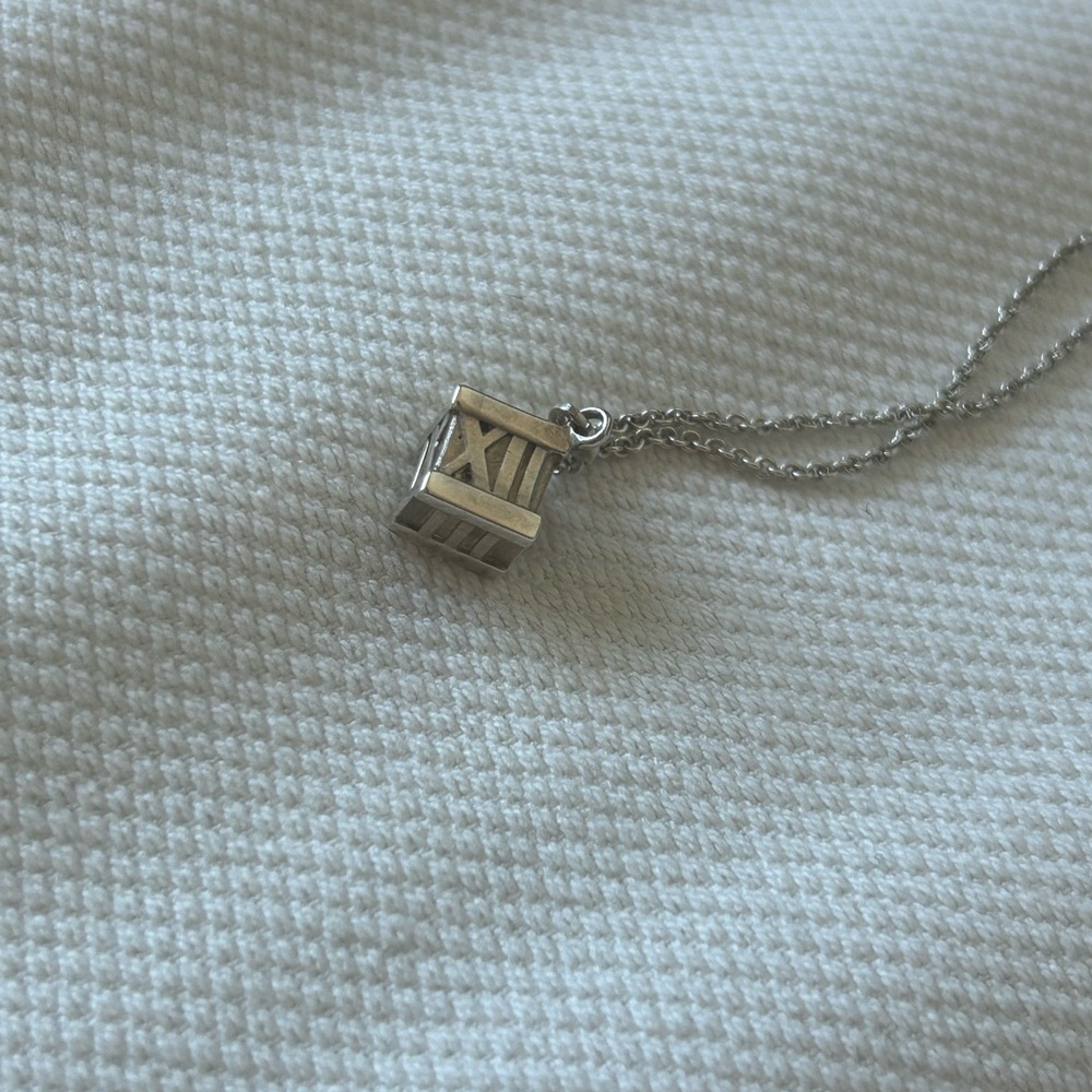Tiffany Silver Roman Numeral Atlas Cube Necklace